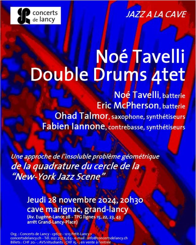 #concertslancyprog2024 #newyorkjazzscene #noetavellidoubledrumsquartet #jeudi #28.11.2024 #20:30 #cavemarignac #grandlancy